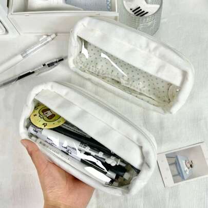  1个简约毛绒铅笔盒，白色毛绒铅笔盒，半透明毛绒铅笔盒，FEINIBOOK品牌，学生文具收纳，大容量铅笔盒，适合文具收纳，学生返校季，新学期用品等。