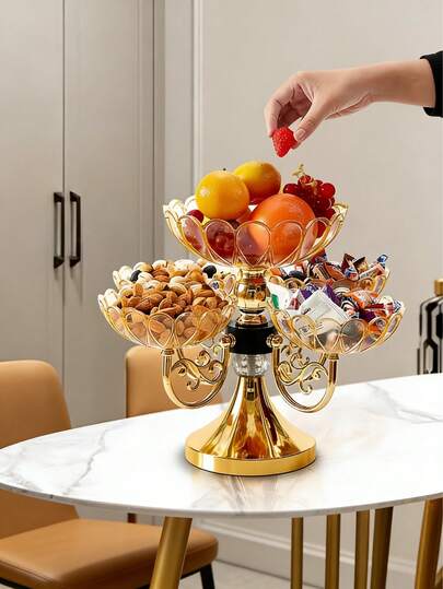 1件装奢华水晶多层旋转水果盘，可拆卸防滑底座，优雅水晶奢华风格客厅茶几装饰收纳托盘，适用于盛放干果和零食，适合生日派对节日装饰水果盘，创意奢华零食盘