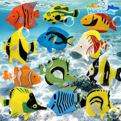 12pcs/Set Mini Tropical Fish Ocean Model, Solid PVC Marine World Model, Including Deep Sea Fish Decorations, Educational Ocean Model, Suitable For Children's Festival Gifts, Perfect For Aquarium Decor And Party Favors