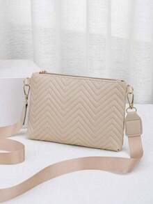 女士新款时尚波浪纹压花斜挎包，百搭甜美单肩包，信封包 - 米色 - 查看 2