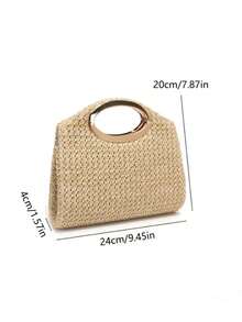 El nuevo bolso tejido es un bolso de mano de moda y casual para mujeres, un bolso de paja retro. Este bolso de mano, bolso de playa o pequeña cartera de paja tejida con diseño liso y dorado presenta un cierre magnético resistente, un asa superior doble que se puede llevar a mano y un diseño de bolso cuadrado pequeño con un diseño calado tejido. Es adecuado para que las chicas asistan a fiestas, reuniones, viajes, eventos de cena o para el transporte diario. - Dorado - Ver 5