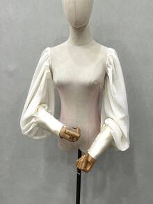 1 Pair White Chiffon Petal Sleeve Cuffs, Long Length With Elastic, Bridal Accessory - Multicolor - View 4