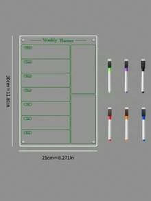 1 bảng kế hoạch tuần bằng acrylic, lịch từ tính có thể tái sử dụng, màu trắng và đen, kèm 6 bút viết bảng trắng. - trắng - Xem 15