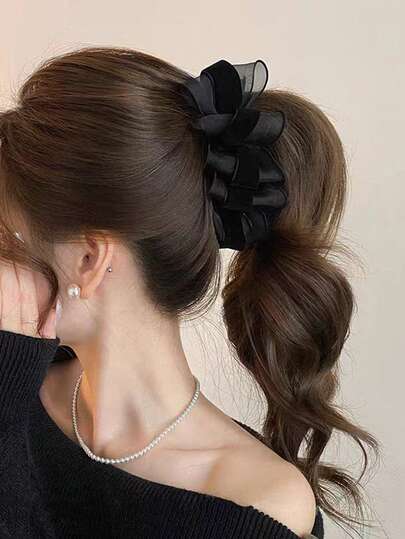 1pc Women's Elegant High-End Cloud Tulle Banana Hair Clip, Stylish Vertical Clip Hair Accessory With Feminine Charm, Suitable For Commuting, School, Party, Dating, Photography, Valentine's Day Gift, Claw Clips