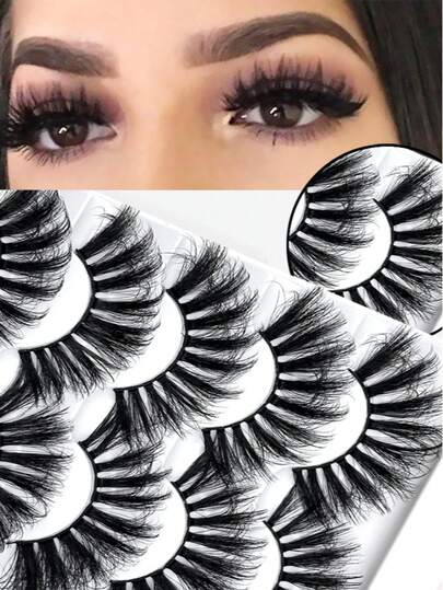 One Box Multi-Use! 5 Pairs Set Of 8D Volume False Lashes, Handcrafted Fluffy Style, Perfect For Daily, Party, And Stage Makeup