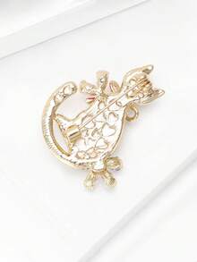1pc Gold/Silver Cartoon Cute Rhinestone Cat Brooch, Minimalist Sweet Lapel Pin Accessory For Women - Multicolor - View 5