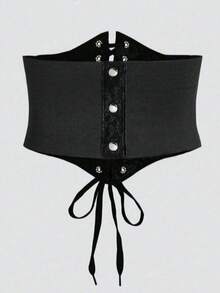 一件女士黑色性感紧身胸衣，适合万圣节派对或日常通勤 - 黑色 - 查看 3