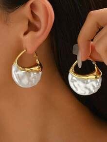 1 Pair Fashionable Exaggerated Large Hoop Earrings, Women's Casual Wedding White Metal Dangle Earrings, Elegant Versatile Jewelry Accessory - Vàng - Xem 1