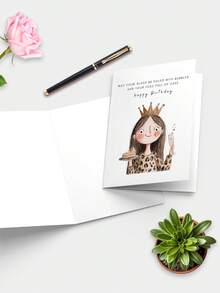 1pc Cute Friend Birthday Card – Cartoon Illustration, Fun Greeting Card For Bestie, Happy Birthday Gift - Multicolor - View 5