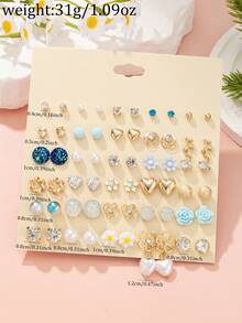 1 set de 30 paires de boucles d'oreilles mignonnes et à la mode avec motifs de petites marguerites, cœurs et étoiles. Un ensemble de boucles d'oreilles raffinées convenant aux sorties quotidiennes et occasions décontractées pour les femmes. - Multicolore - Voir 5
