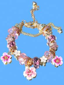 1 chiếc vòng tay charm hoa anh đào cổ điển, vòng tay DIY phong cách Bohemian thời trang cho kỳ nghỉ hoa anh đào, vòng tay charm hoa anh đào màu hồng - Hồng - Xem 3