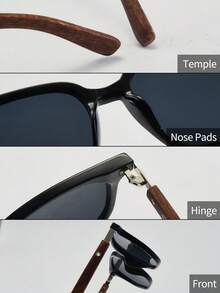 1pc Men's Fashion Fashion Glasses New Retro Square Frame Wood Grain Design Casual Versatile Face-Flattering Daily Commute Outdoor Driving Holiday UV Protection - Multicolor - View 9