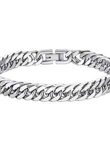 8毫米嘻哈风不锈钢迈阿密链手链，男女通用 - 銀色 - 查看 2