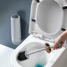 Bathroom Accessory Set, Luxury Silicone Toilet Brush, Slipper Rack, Towel Rack, Soap Dish, Triangle Organizer, Rectangular Shelf, All-In-One Solution, No Drilling Installation, Fits 90% Households, Large Capacity, Rust-Resistant ABS Material, Durable For Humid Bathroom - A25 - Gray - View 2