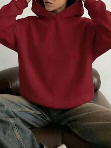 Minimalist Design Women Loose Fit Long Sleeve Pullover Sweatshirt, Suitable For Autumn, Winter, Spring, Casual Wear, Halloween Costume, Gray Sweatshirt, Fashion - 酒紅色 - 查看 3