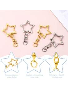 30/50pcs Star Shaped Keychain Clips, 2 Colors Star Shaped Clasps, Alloy Lobster Claw Clasps, With Rotating Hook Rings And Spring Gate Rings, Suitable For DIY Crafts, Keychain And Keyring Making - Star-shaped Keychain - View 4