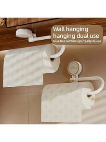 1pc No Drill Kitchen & Bathroom Paper Towel Holder, Toilet Paper Roll Rack, Towel Bar, Plastic Wrap Dispenser, Dishcloth Rack, Suction Cup Wall Mount Organizer, Suitable For Kitchen, Bathroom - View 3