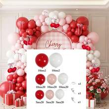 127 pièces Kit d'arche de ballons thème cerise, comprenant des ballons en latex rouges, roses et blancs. Convient pour les décorations d'anniversaire, baby shower, anniversaire, shower de mariage, mariage, fiançailles et fête de la Saint-Valentin - Voir 7