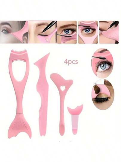 Set de 4 piezas de herramientas multifuncionales para maquillaje de ojos, incluye plantilla de delineador de ojos de silicona, aplicador de rímel, espátula para brillo de labios, guía de delineador, limpiador de nariz, cepillo para puntos negros, adecuado para principiantes. Herramienta de posicionamiento de sombra de ojos y lápiz labial de silicona, maquillaje, precio asequible, decoración de habitación, tocador, viaje, dormitorio, accesorios de maquillaje, asequible, regalo de Navidad, cosméticos, herramientas de maquillaje, artículos buenos y baratos, regalo, regalo para mujeres, regalo de Navidad