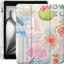 1pcs Summer Beachy Watercolor Elements Pattern  Case And  Tablet Case | Flip Cover Doubles As A Stand | Features A Pen Slot | Compatible With  Pro M4/ Pro 6th/ Pro 5th/ Pro 4th/ Pro 3rd/ Pro 2nd/ 11th/ 10th/ 9th/ 8th/ 7th/ Air 7th/ Air 6th/ Air 5th/ Air 4th/ Air 3rd - Nhiều màu - Xem 3