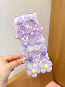 Set de 10 piezas de accesorios para el cabello con flores lindas, pasadores de flores dulces, scrunchies para niñas, adecuados para uso diario - Multicolor - Ver 8