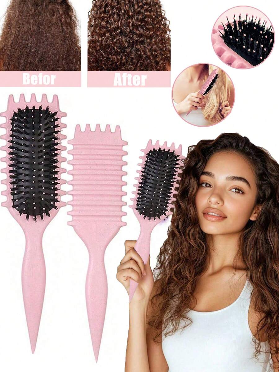 Hair brushes-EU+UK فرشاة تجعيد الشعر وتصفيفه، طقم تنظيف فرشاة تجعيد الشعر وتصفيفه، قطعة واحدة، فرشاة تجعيد الشعر وتصفيفه للنساء، قطعة واحدة متعددة الوظائف فرشاة تنظيف - مناسبة للشعر الجاف والرطب، تقلل التجعد، تعزز التجعيد، سلسة وسهلة التمشيط، تصفيف سهل