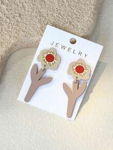 1 Pair Women's Floral Print Light Brown Ceramic Texture Vivid Cute Flower Acrylic Earrings - Multicolor - View 3