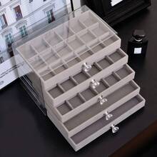 1 hộp đựng trang sức acrylic 5 tầng màu be, trong suốt, chống bụi, dung tích lớn, lót nhung chống trầy xước, thích hợp làm quà tặng Ngày của Mẹ, Ngày của Phụ nữ. - Năm lớp màu xám - Xem 14