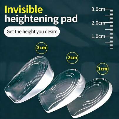 1 Pair Transparent Silicone Invisible Height Increasing Half Pad, Comfortable Elastic Shock-Absorbing Self-Adhesive Heel Cushion Insoles