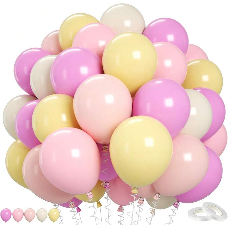 Pink And Yellow Balloon Set, 60/15/25/30pcs Light Pastel Pink Macaron Yellow Sand White 10-Inch Latex Balloons Helium Women Bee Bear Theme Birthday Bride Wedding Baby Shower Room Decoration Party Decor - A-1 - View 1