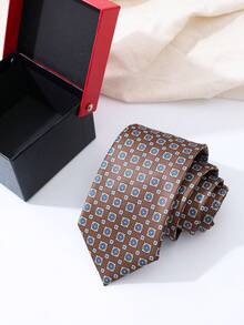 1 Men's Retro Printed Polyester Tie Handmade Fashion Abstract Geometric Patterns, Casual Hip-Hop Street Style, Small Floral Woven Tie. - Multicolor - View 9