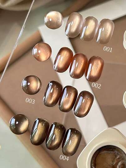 Miss Leia 1-4 15ml 春夏美甲美拉德金棕色玻璃珠猫眼凝胶指甲油 高密度美白多功能琥珀镜面丝绒猫眼指甲油 流行色凝胶指甲油 初学者美甲 UV LED固化 可浸泡 半永久性 适用于美容院美甲沙龙套装 DIY 家居 节日 女士礼物 美甲用品