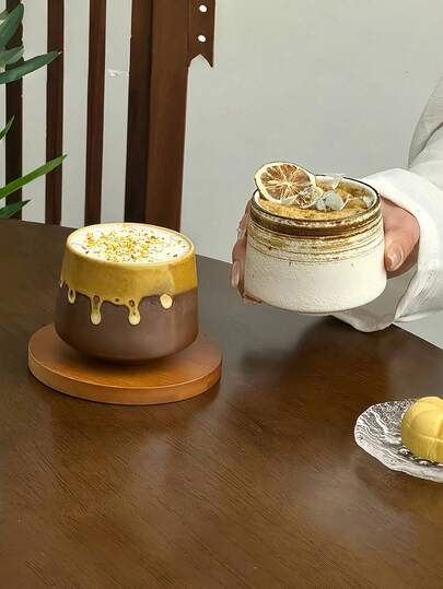 1 cană de cafea vintage din ceramică grosieră, cană ceramică pictată manual, cană Americano Latte
