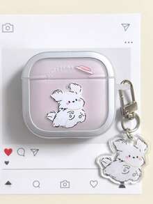 1个卡通线条艺术小狗电镀耳机盒带吊坠，兼容 1/2/3/4，苹果蓝牙无线耳机保护套，Pro 2趣味可爱耳机盒，Pro 3新款小众防摔情侣耳机盒（不含耳机） - 粉紅白色 - 查看 4