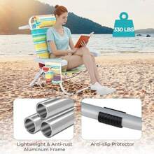 - Silla de Playa Plegable con 5 Posiciones Ajustables Soporte para Vasos Bolsillos de Almacenamiento Correas toallero Almohada Silla de césped Plana para Patio al Aire última - raya de color - Ver 6