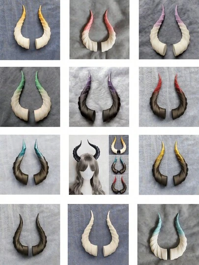 3D立体雕刻多色赛博朋克恶魔角发夹，复古渐变设计哥特式犄角发饰，潮流吸睛头饰，适用于角色扮演、节日庆典、舞台表演、Y2K风格穿搭、街头美学及日常造型