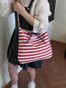 Estilo minimalista versátil y casual. Bolso de bandolera clásico de gran capacidad a rayas, modelo 2026 para mujer - Rojo - Ver 5