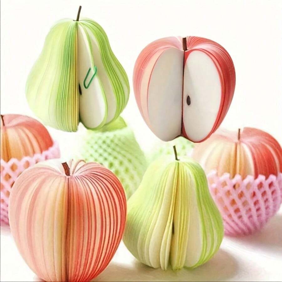 1pc/2pcs Apple & Pear Shaped Fruit Themed Round Self-Sticky Notes, Office Memo Pads For Fridge & Bulletin Board - Fruit Shapes - View 1