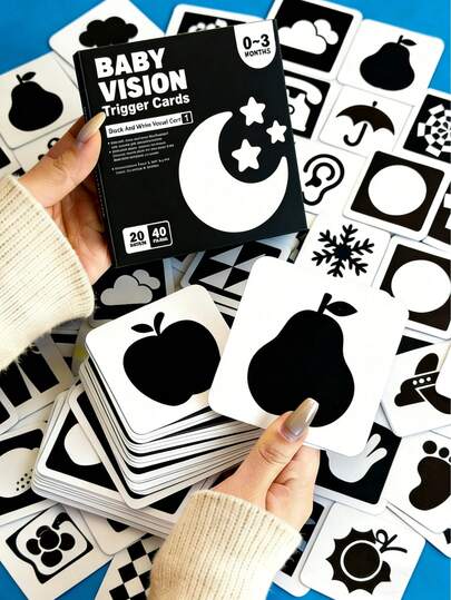 20pcs/1set 40 Sides High Contrast Black And White Visual Stimulation Cards | Newborn Baby Vision Training & Tracking Flash Cards | 0-3 Months, 3-6 Months, 6-12 Months Infant Developmental Toys | Baby Items, Kids Toys, Toys For Toddlers, Baby Books Alternative  Gift Easter Easter Gift