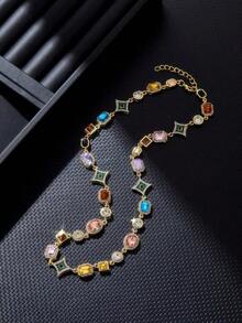 1PC Hip Hop Jewelry Fashion Colored Zirconia Iced Out Necklace For Women Crystal Gemstone Link Chain Pendant For Women Bridal Party Jewelry - 項鍊 - 查看 6