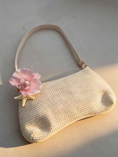 1pc Retro Bowknot Decor One Shoulder Armpit French Bread Bag, Suitable For Dates, Outings, Parties