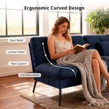 Convertible Futon Sofa Bed, 72″Fabric Futons Couch With Adjustable Backrest, Folding Sleeper Recliner For Living Room Furniture (Blue) - 藍色 - 查看 6