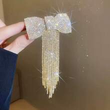 1/2PCS Luxury Crystal Bow Hair Barrette Rhinestone Bow Tassel Hair Clip - Multicolor - View 2
