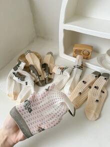 5 Pairs Kids' Spring/Summer Cartoon Dinosaur Breathable Mesh Mid-Calf Socks, Versatile Boys' Socks - Multicolor - View 10