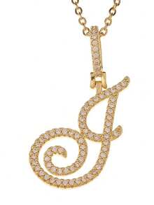 Tsnamer Mặt dây chuyền chữ cái A-Z đính đá CZ Zirconia, kiểu dáng unisex, dây chuyền chữ cái đầu đời phong cách punk, trang sức hip-hop thời trang bằng thép không gỉ. - Vàng - Xem 10
