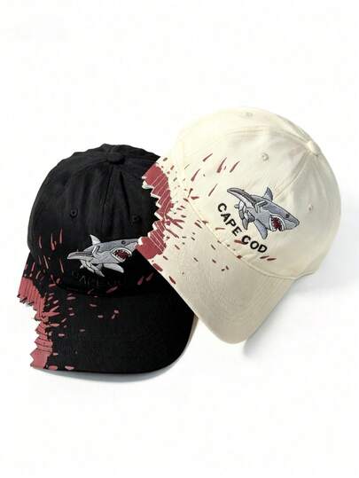 1顶2026春夏新款个性化鲨鱼咬痕棒球帽，男女通用四季遮阳帽，户外运动骑行日常休闲帽，送给朋友的贴心小礼物