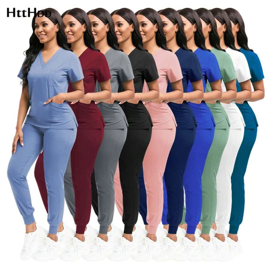 Scrubs Women Beauty SPA Uniform Pet Clinic Store Veterinary Dentistry Work Clothes Set High-Quality Medical Nurse Uniform Unisex - 42109-皇家藍 - 查看 1