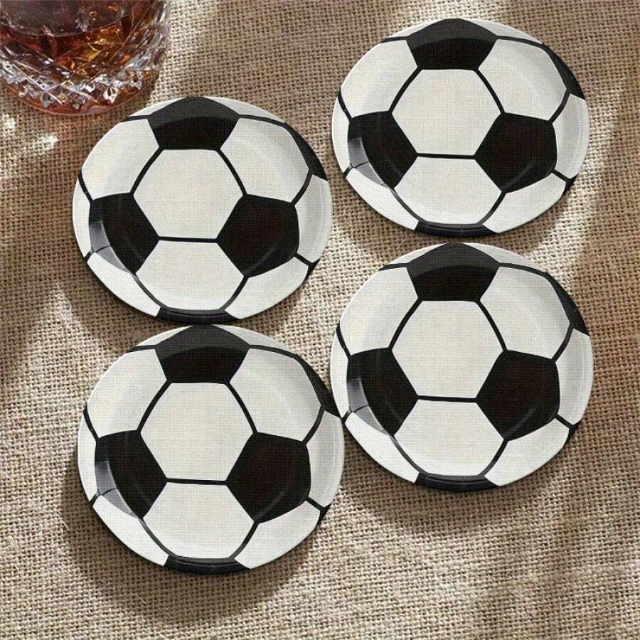 4pcs Round Wooden Coasters - Football Pattern, Suitable For Dining Room And Kitchen, Durable, 2D Design - Multicolor - View 1