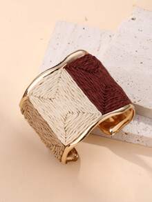 1 pieza Brazalete ancho ajustable de estilo bohemio retro y de moda, hecho a mano con patrón rectangular y contraste de colores tejido, diseño exclusivo, adecuado para vacaciones, fiestas, mercados y atuendos diarios - Multicolor - Ver 10
