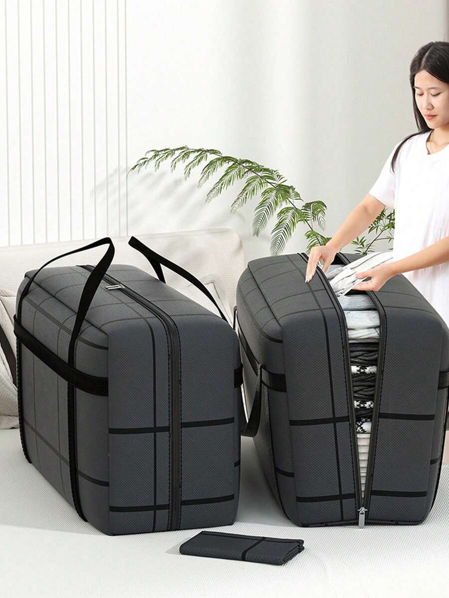 1-Pack Moving And Packing Bag, Thickened Student Bedding Storage Bag, Clothing Storage Bag, Large Capacity Luggage Bag, Extra Large Capacity, Foldable Storage Bag, Clothing Organizer Bag, Suitable For Storing Sundries When Moving And Returning To School, Waterproof And Moisture-Proof Storage Bag - Dark Grey - View 1